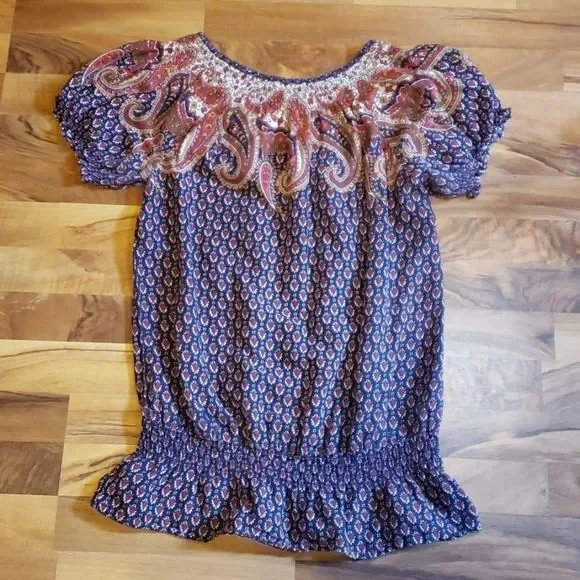 Nine West Navy and Red Paisley Blouse - Picture 3 of 8